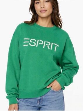 ESPRIT Women’s Fleece Embroidered Logo Sweatshirt, Retro 80s Viral Various Sizes